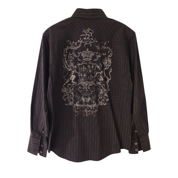Level 10 Gothic Shirt Black Striped Long Sleeve Button Up Y2K Graphic Mens Small - Picture 1 of 15